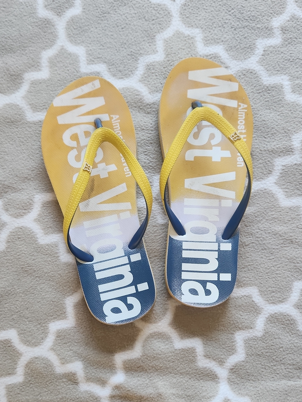 West Virginia Yellow & Blue Flip Flops - Casual Women's Swim Sandals